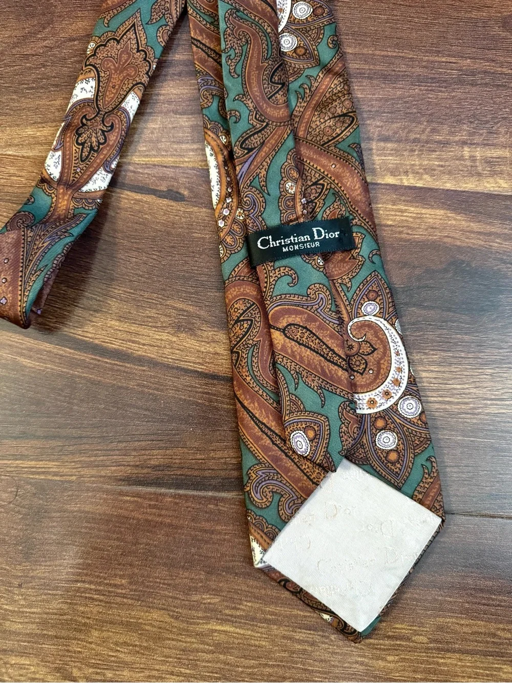 DIOR  Monsieur Vintage Teal and Brown Paisley Silk Tie Made in USA